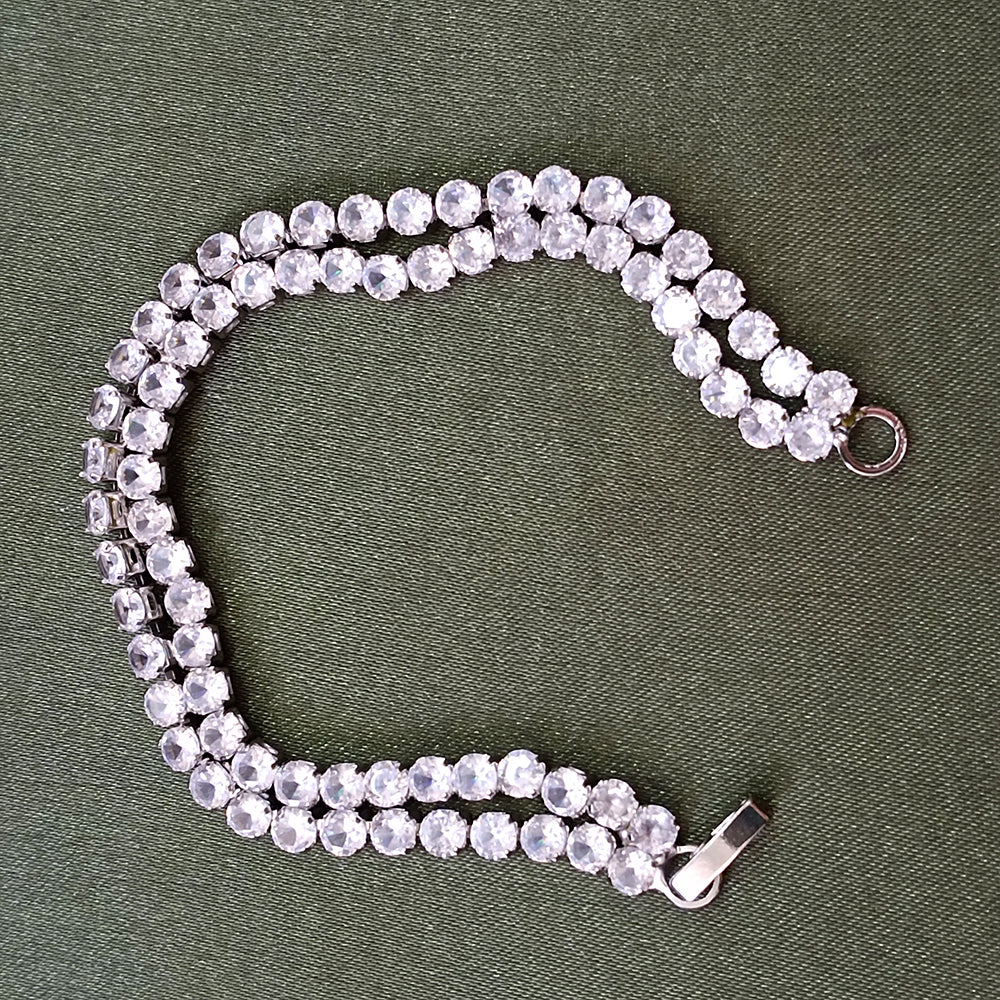 JewelMaze Silver Plated AD Stone 2 Line Bracelet