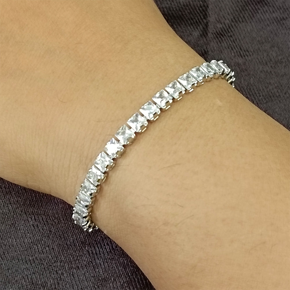 JewelMaze Silver Plated AD Stone Bracelet