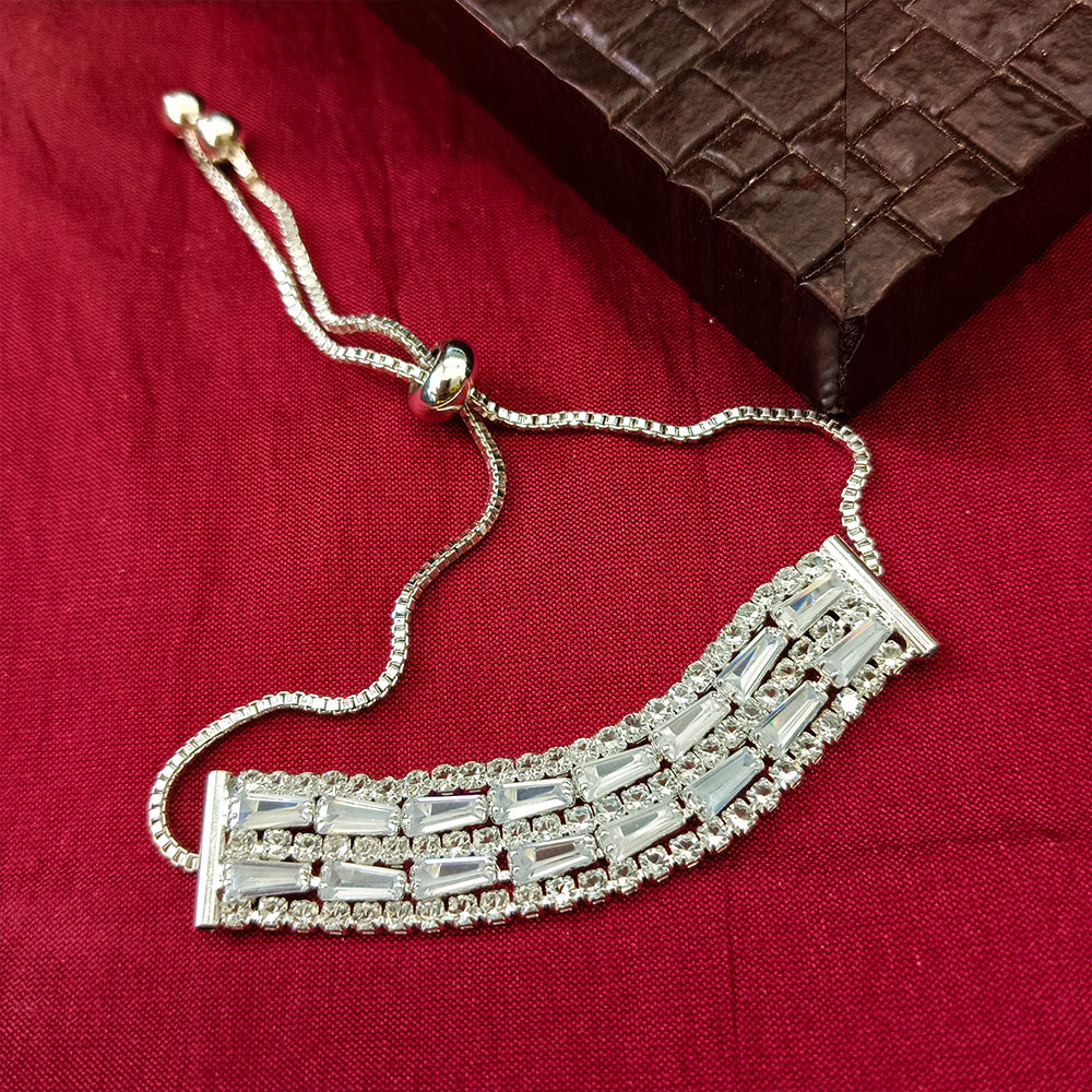 JewelMaze Silver Plated AD Stone Bracelet
