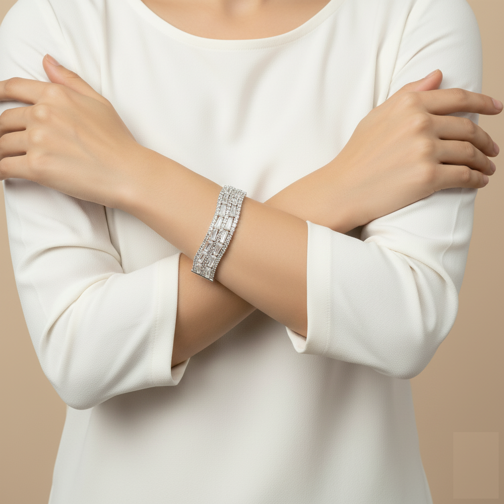 JewelMaze Silver Plated AD Stone Bracelet