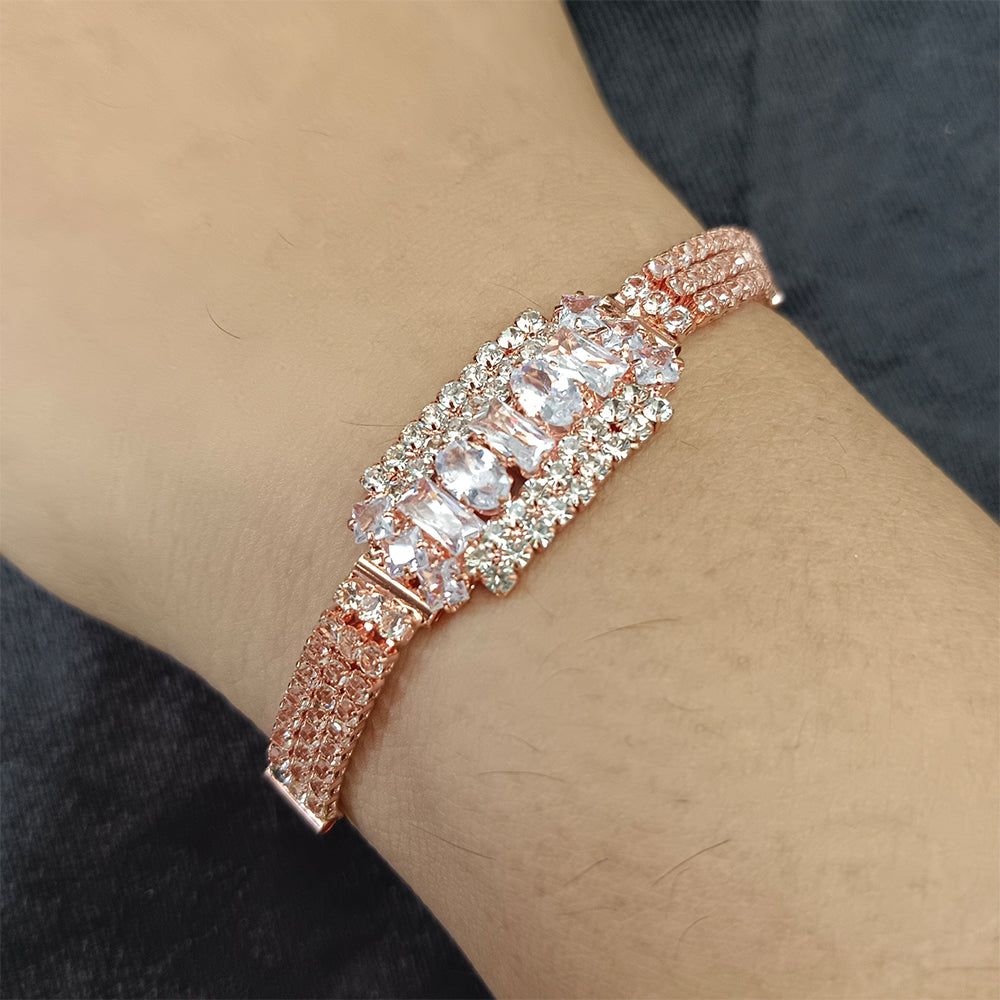 JewelMaze Rose Plated AD Stone Bracelet