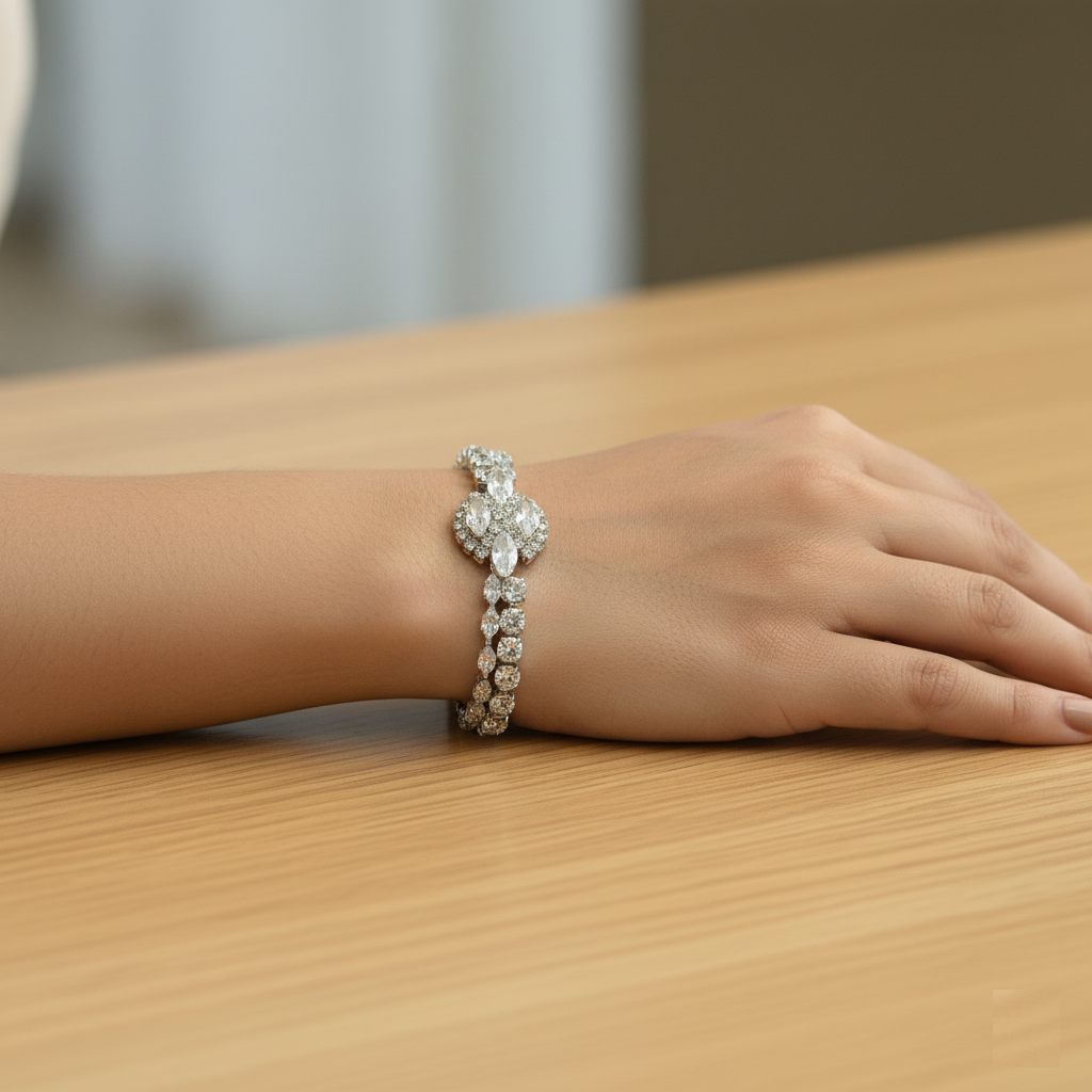 JewelMaze Silver Plated AD Stone Bracelet