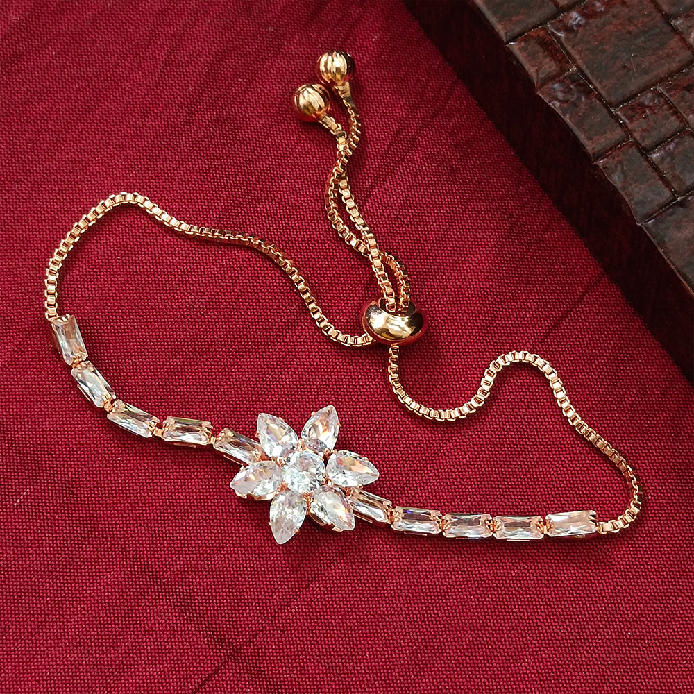 JewelMaze Rose Plated AD Stone Bracelet