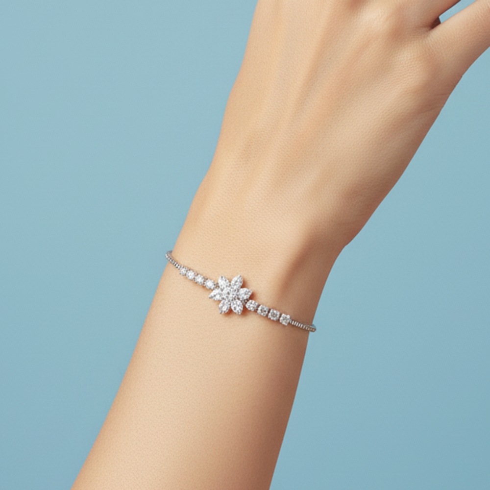 JewelMaze Premium Silver Finish AD Stone Adjustable Bracelet