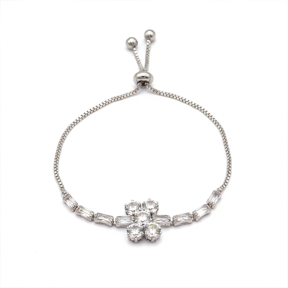 JewelMaze Elegant Silver AD Floral Bracelet for Party wear