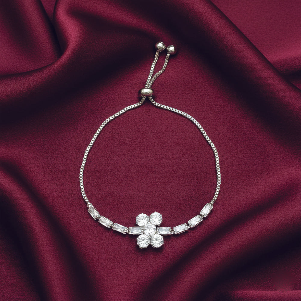 JewelMaze Elegant Silver AD Floral Bracelet for Party wear