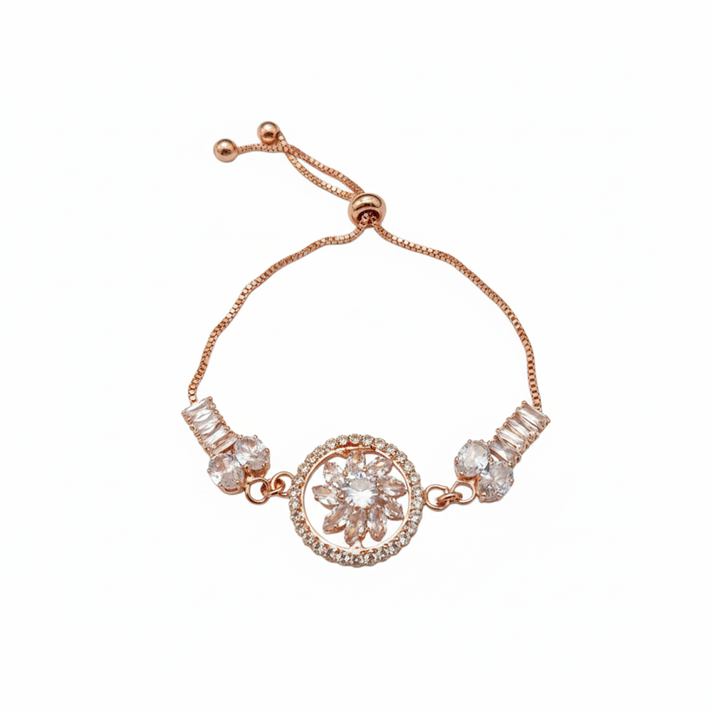 JewelMaze Premium Rose Gold AD Floral Bracelet for Women