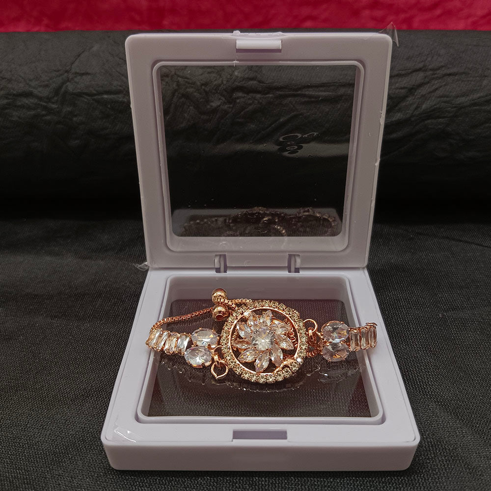 JewelMaze Premium Rose Gold AD Floral Bracelet for Women