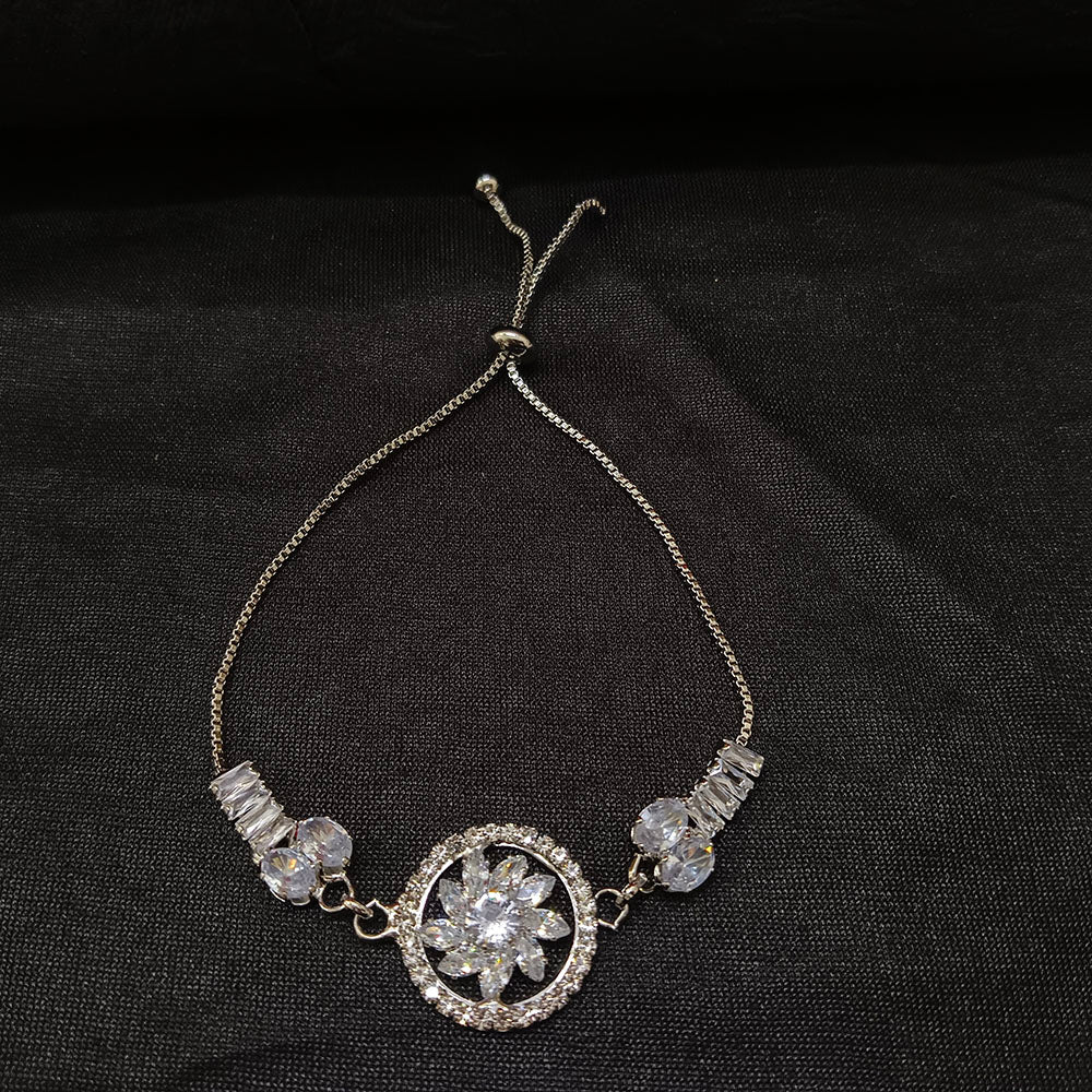 JewelMaze Premium Silver AD Floral Bracelet for Women