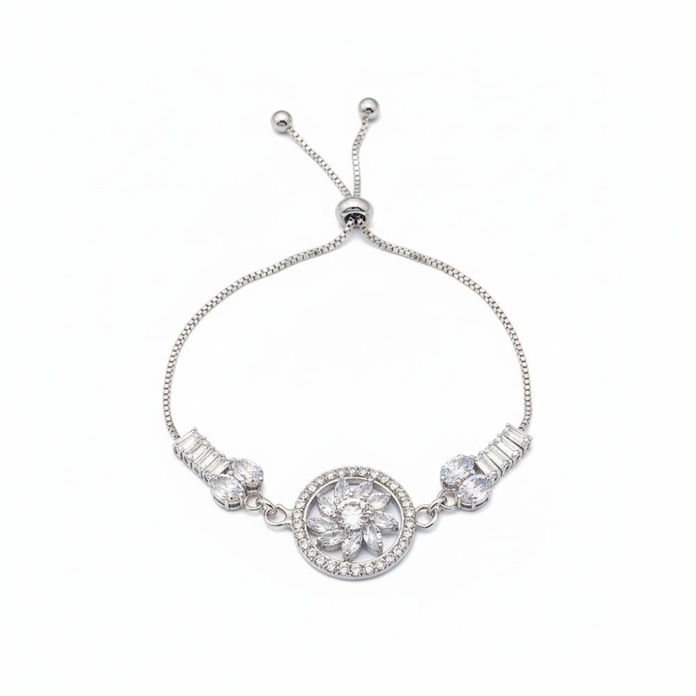 JewelMaze Premium Silver AD Floral Bracelet for Women