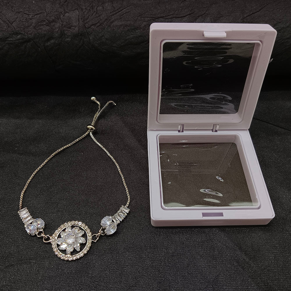 JewelMaze Premium Silver AD Floral Bracelet for Women