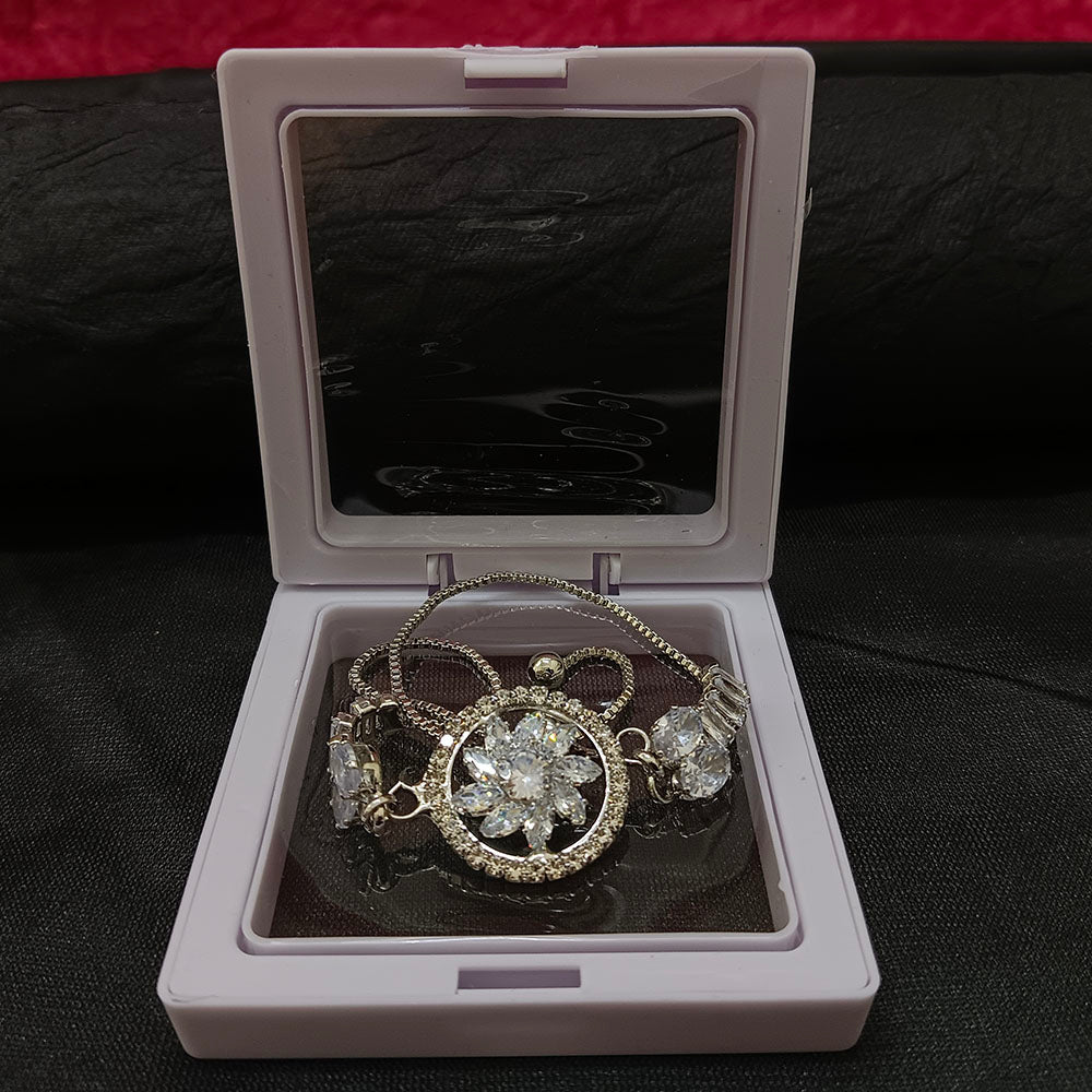 JewelMaze Premium Silver AD Floral Bracelet for Women