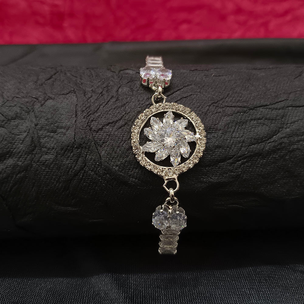 JewelMaze Premium Silver AD Floral Bracelet for Women