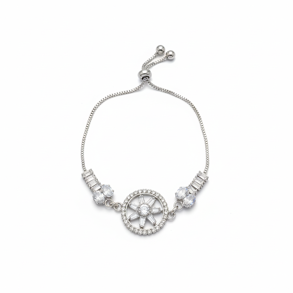 JewelMaze Premium Silver AD Floral Bracelet for Party wear