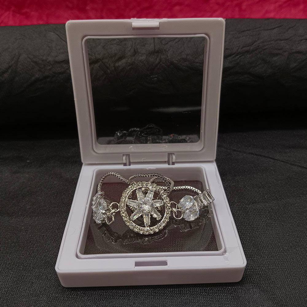 JewelMaze Premium Silver AD Floral Bracelet for Party wear