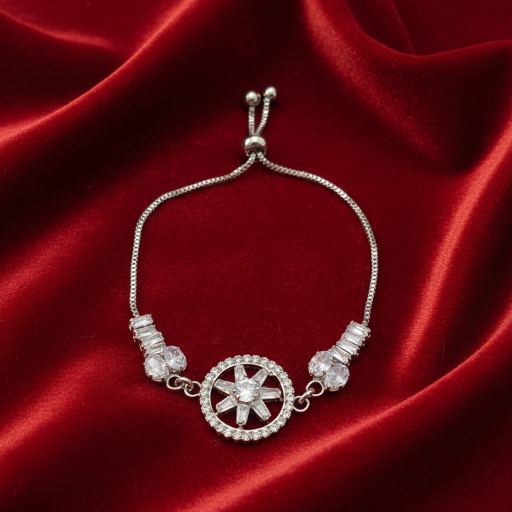 JewelMaze Premium Silver AD Floral Bracelet for Party wear
