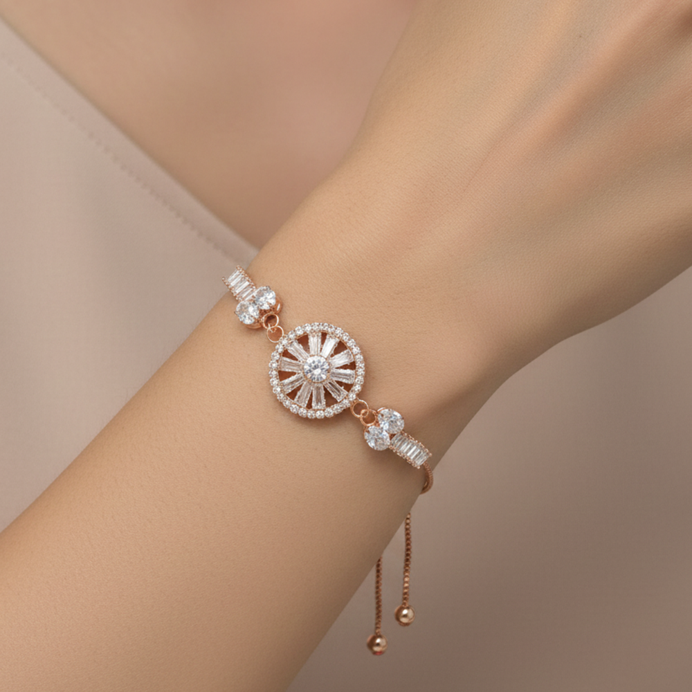 JewelMaze Elegant Rose Gold AD Floral Bracelet for Party wear