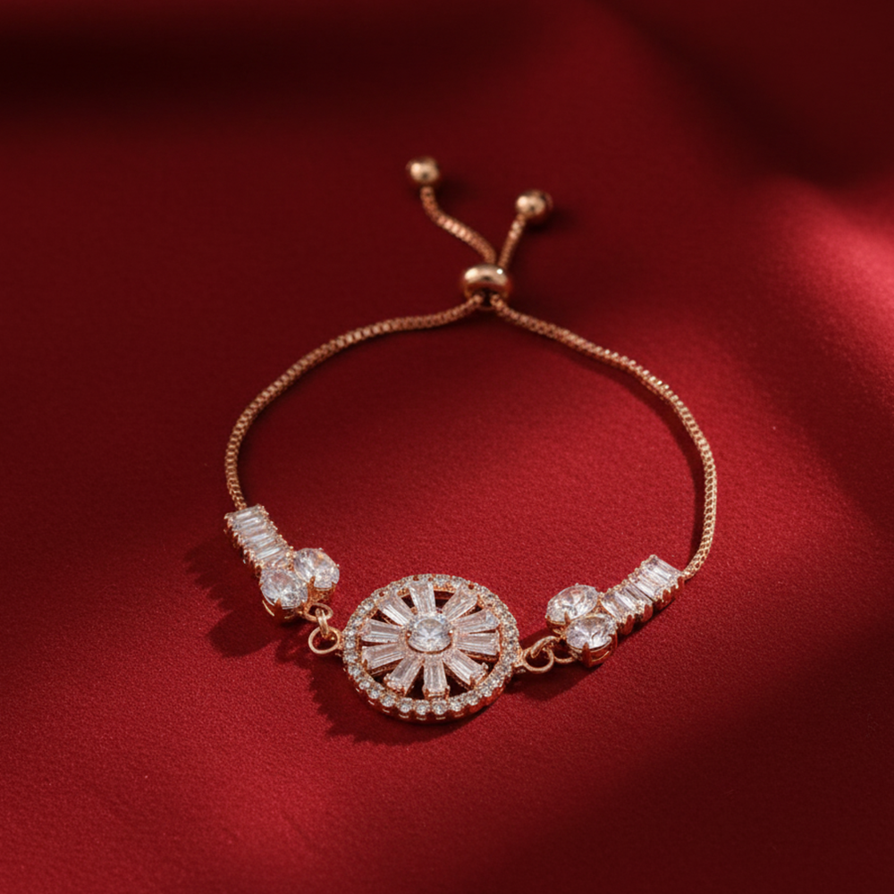 JewelMaze Elegant Rose Gold AD Floral Bracelet for Party wear
