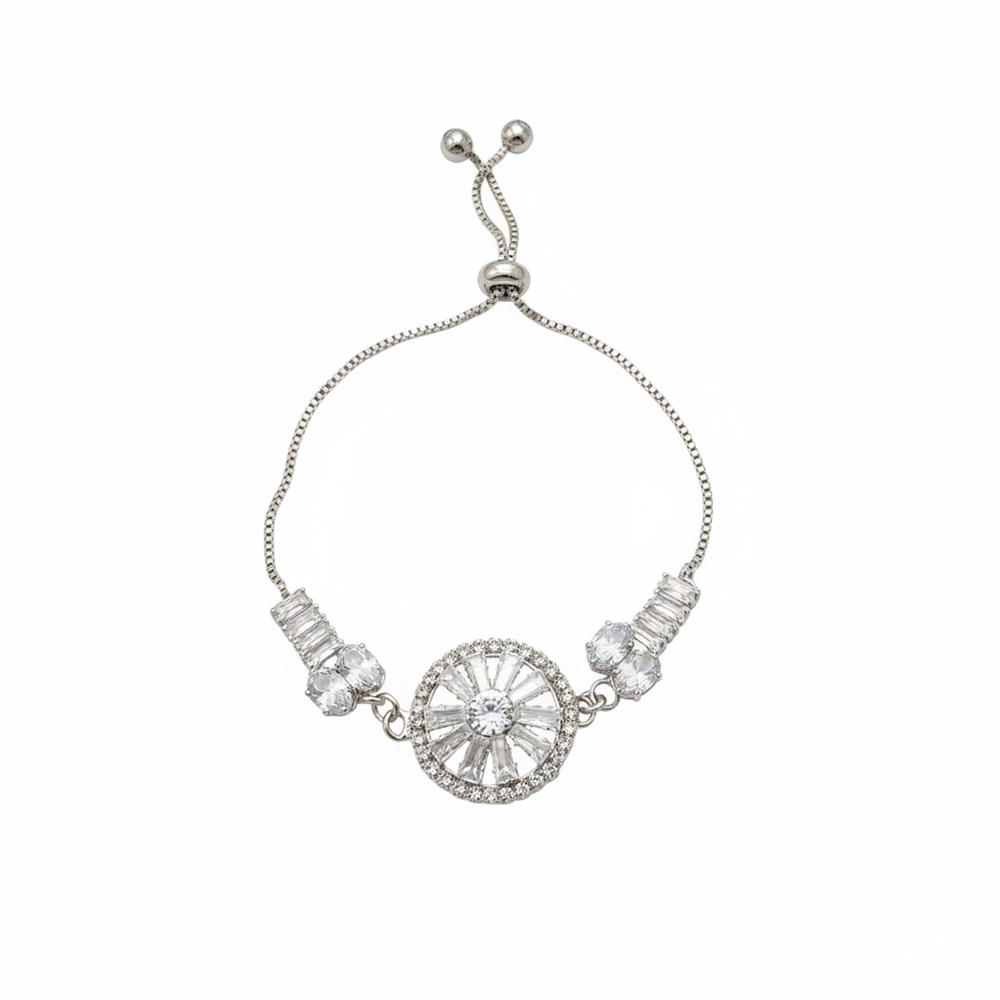 JewelMaze Elegant Silver AD Floral Bracelet for Party wear