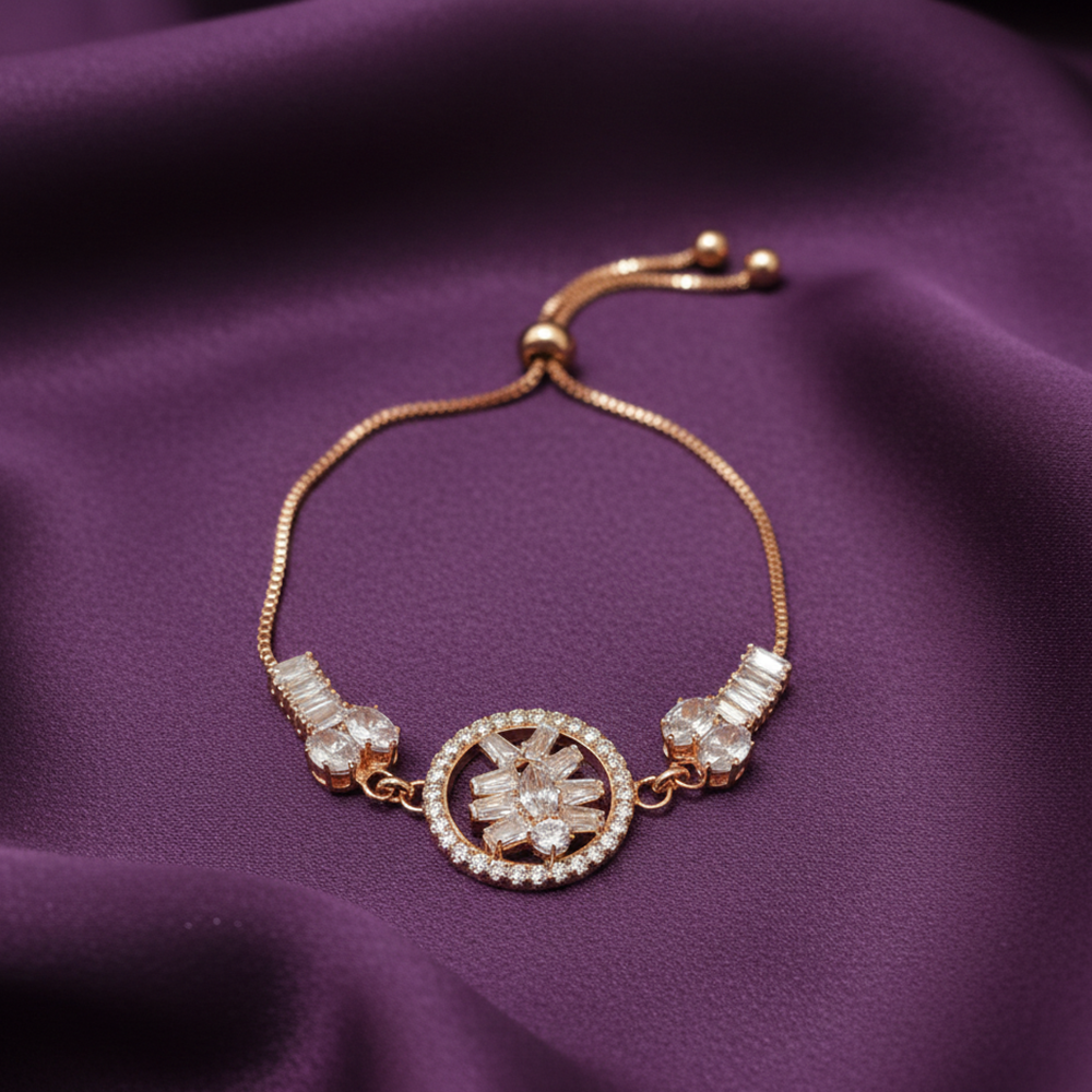JewelMaze Timeless Rose Gold AD Floral Bracelet for Party wear