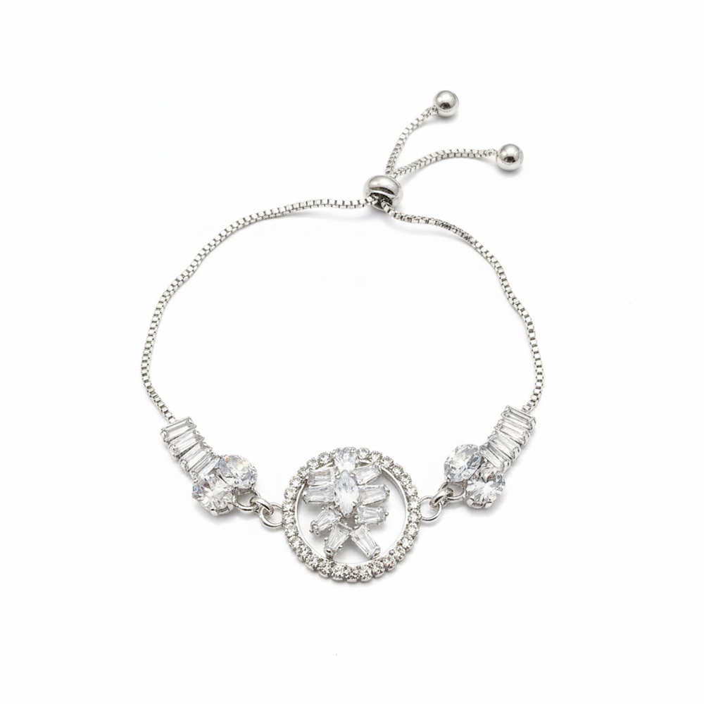 JewelMaze Graceful Silver AD Floral Bracelet for Party Wear