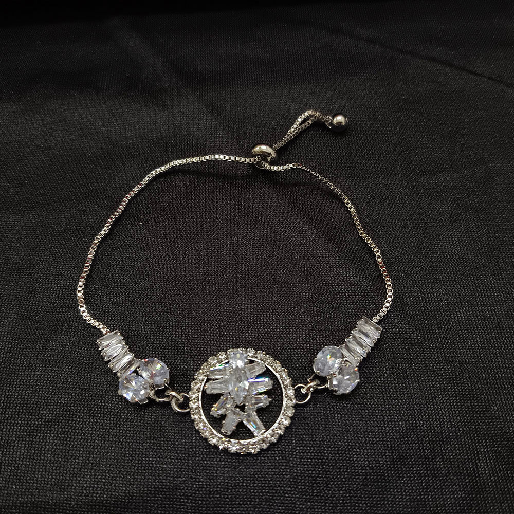 JewelMaze Graceful Silver AD Floral Bracelet for Party Wear