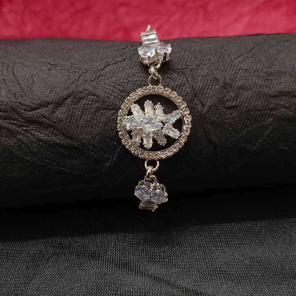 JewelMaze Graceful Silver AD Floral Bracelet for Party Wear