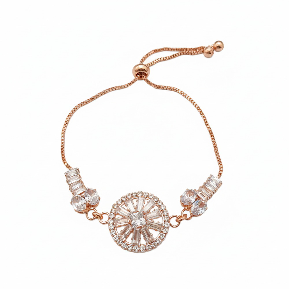 JewelMaze Rose Gold Blossom Radiance Floral AD Bracelet