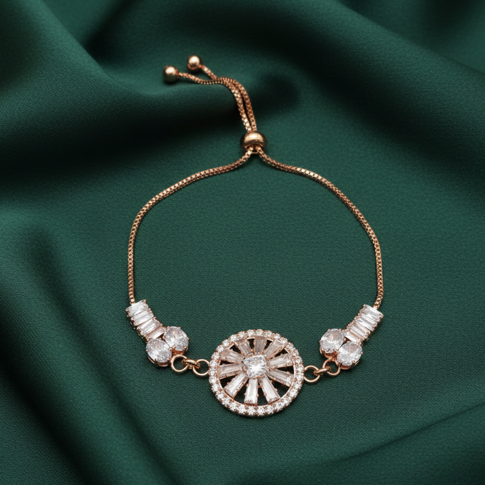 JewelMaze Rose Gold Blossom Radiance Floral AD Bracelet