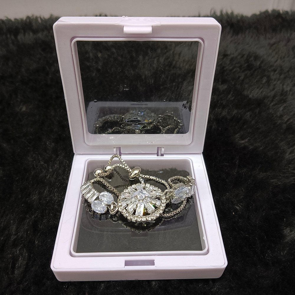 JewelMaze Silver Blossom Radiance Floral AD Bracelet