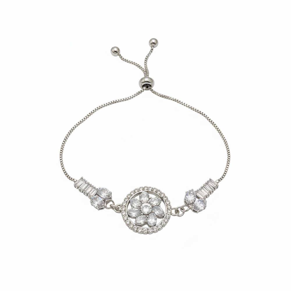 JewelMaze Delicate Floral Silver Ad Bracelet For Party Wear