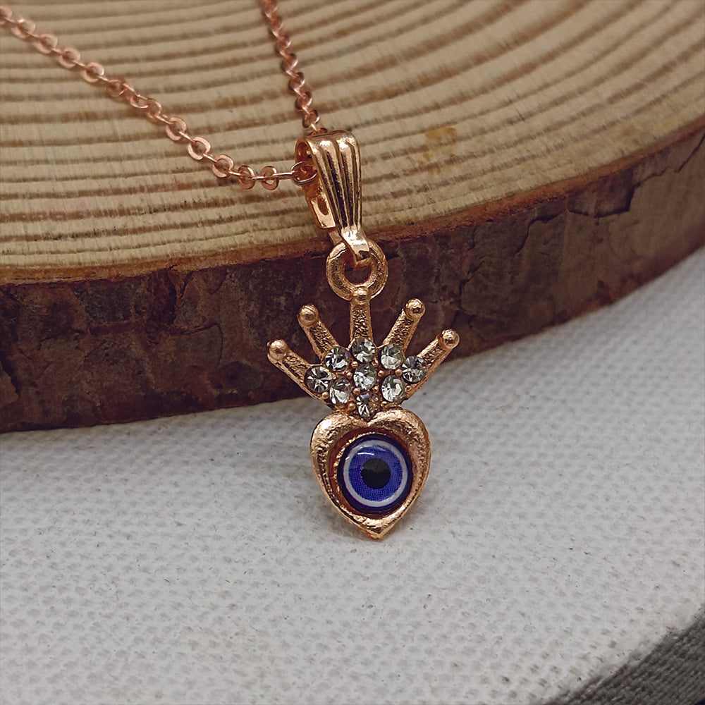 JewelMaze Rose Gold Plated Heart Shaped Evil Eye Chain Pendant