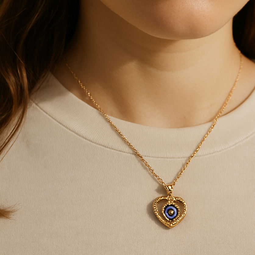 JewelMaze Heart Shaped Evil Eye Chain Pendant - 1405006