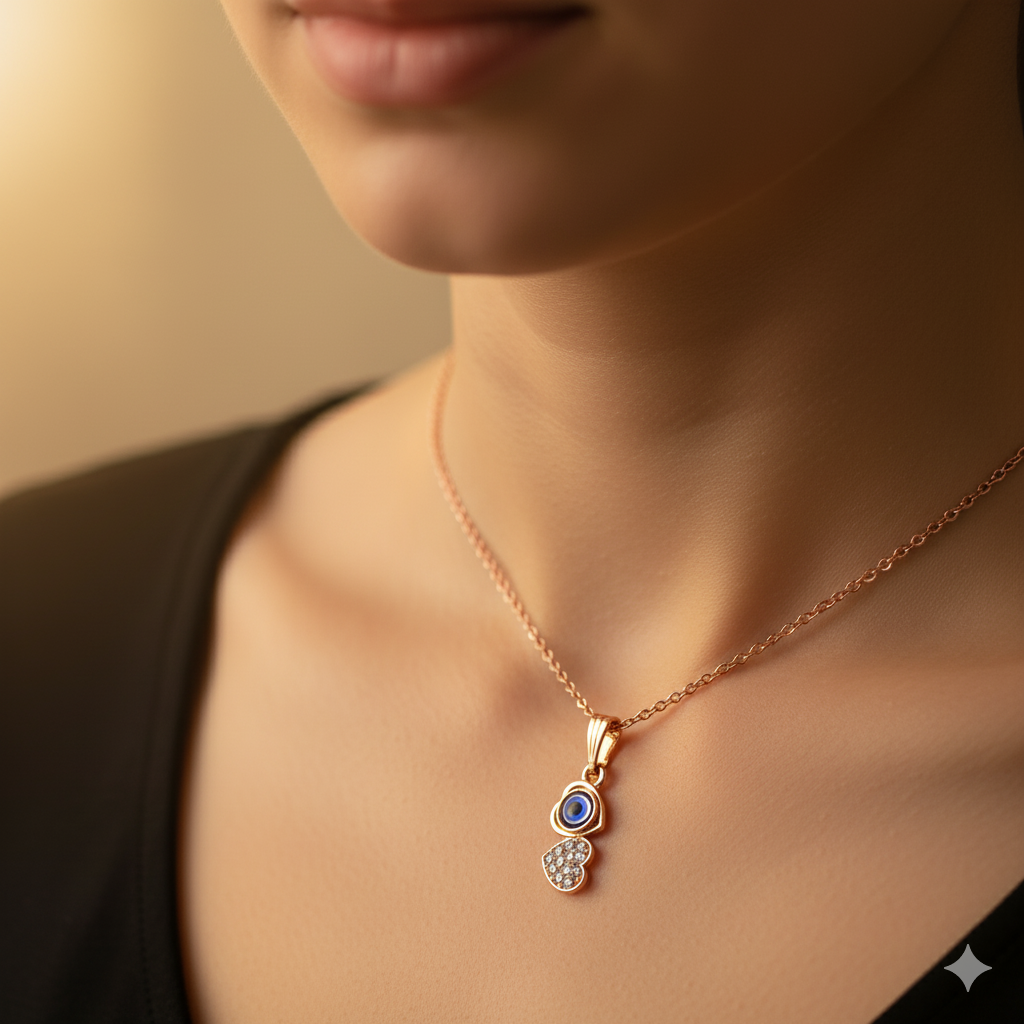 JewelMaze Heart Shaped Evil Eye Chain Pendant - 1405008