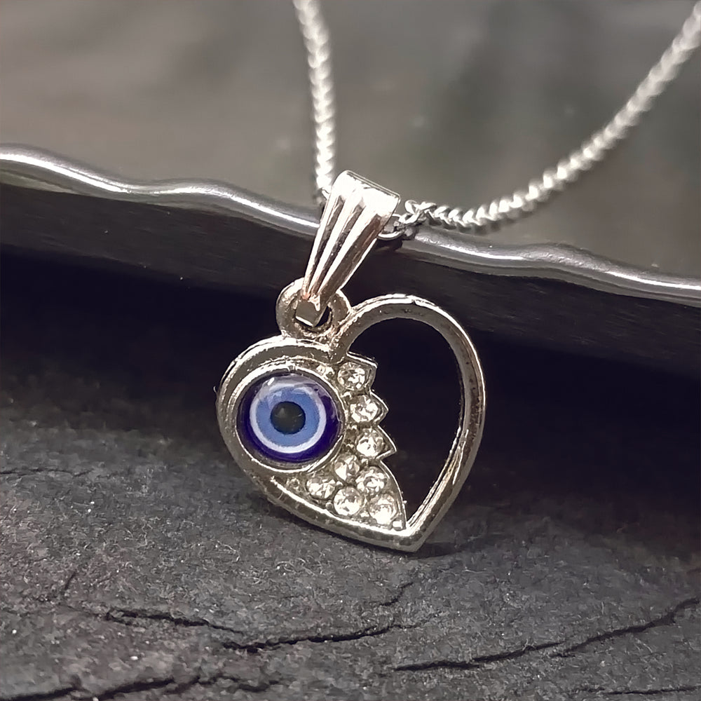 JewelMaze Heart Shaped Evil Eye Chain Pendant- 1405016