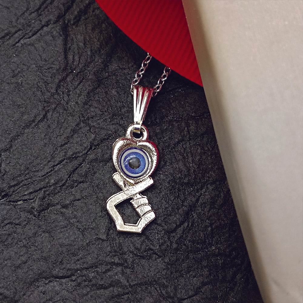 JewelMaze Heart  And Hand Shaped Evil Eye Chain Pendant - 1405018