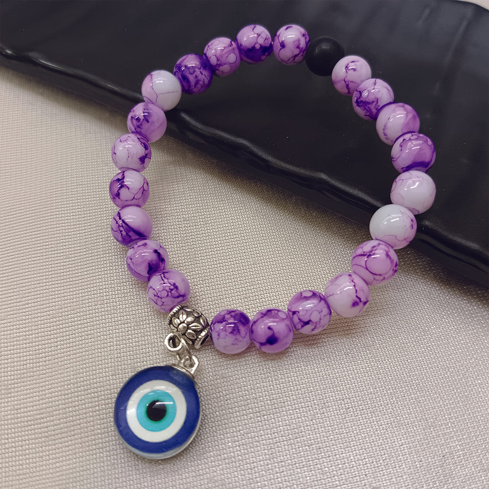 JewelMaze Purple Beads Evil Eye Bracelet