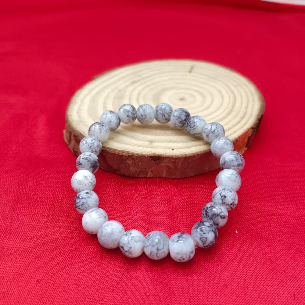 JewelMaze Grey Glass Beads Bracelet - 1405110