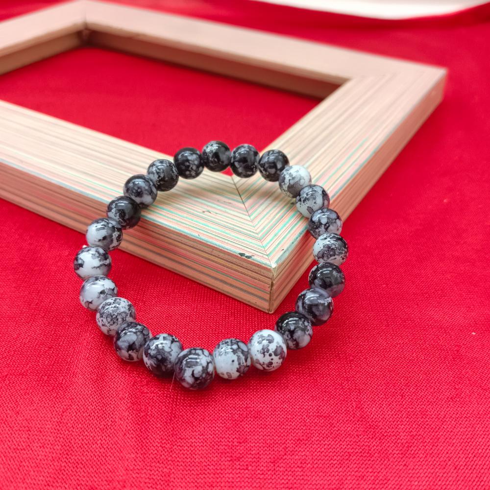 JewelMaze Black Glass Beads Bracelet - 1405111