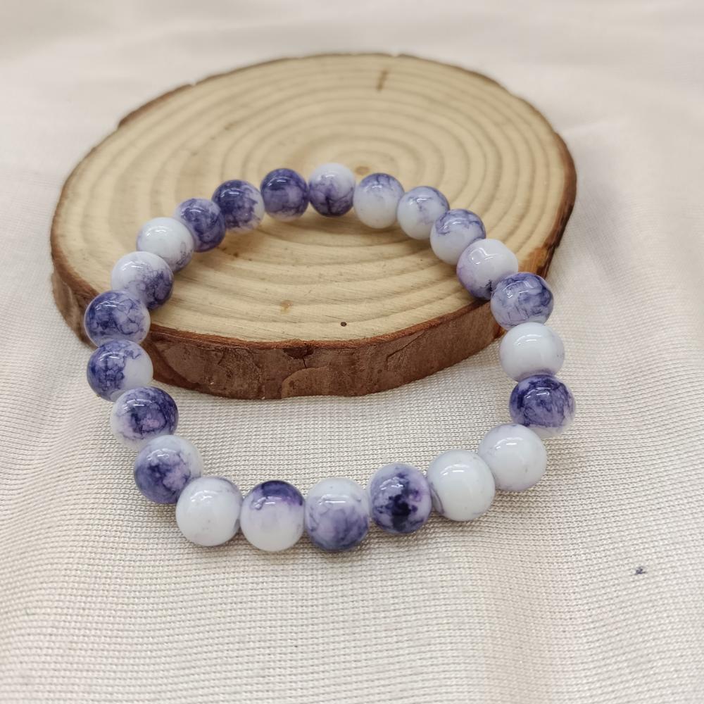 JewelMaze Navy Blue Glass Beads Bracelet - 1405120
