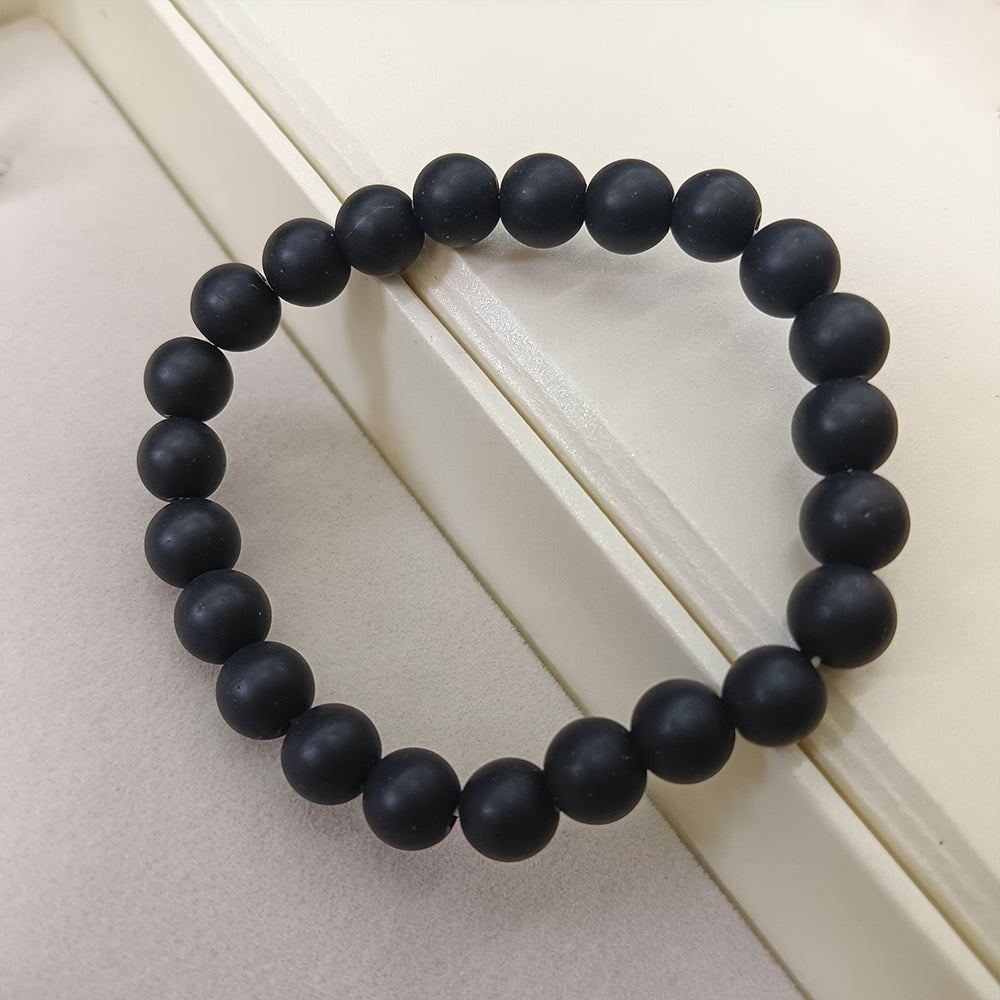 JewelMaze Matte Black Glass Beads Bracelet