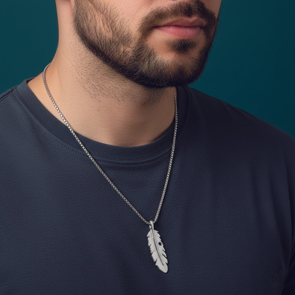 JewelMaze Stylish Feather Chain Pendent for Mens