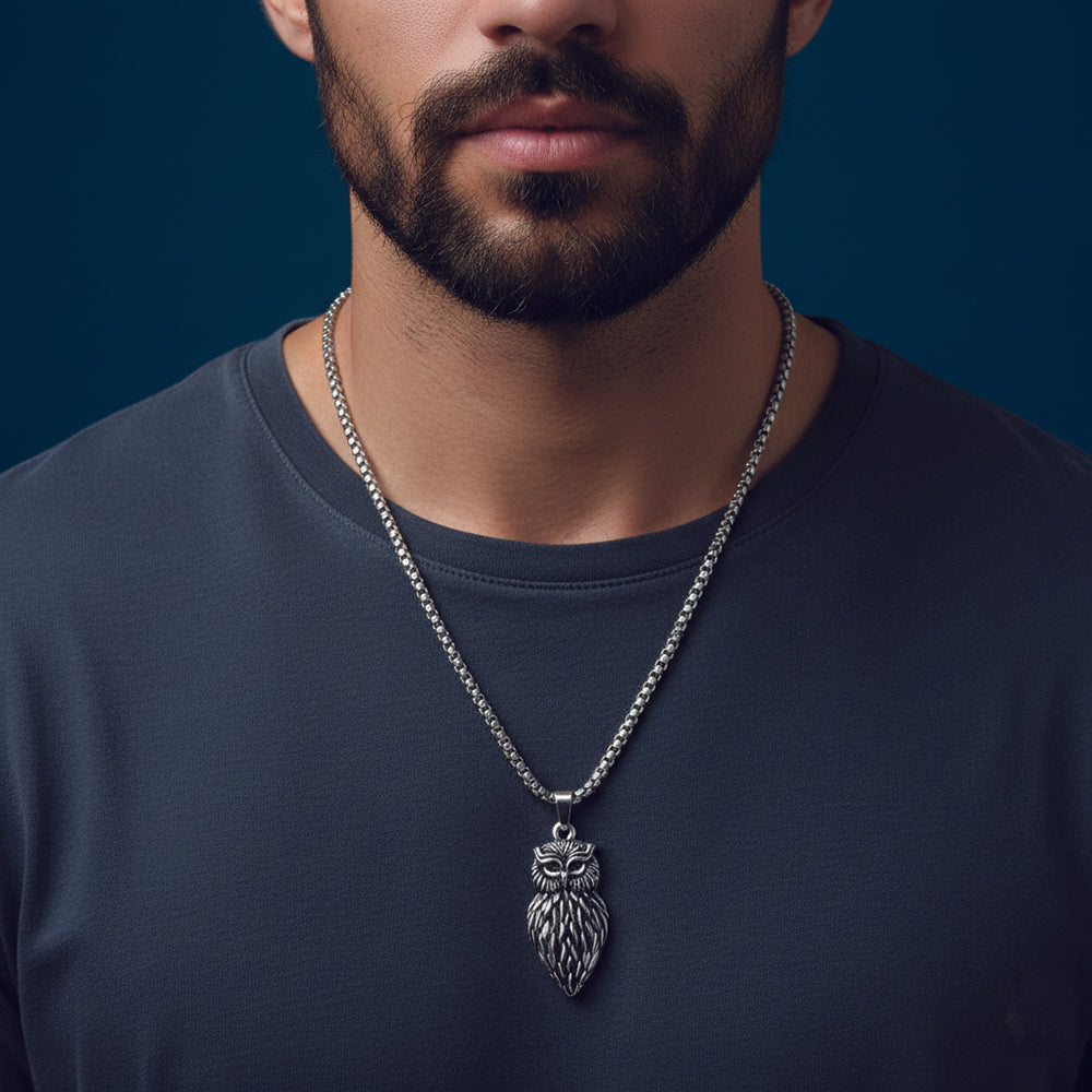 JewelMaze Cool Owl Shape Pendant Chain – Daily Wear for Men