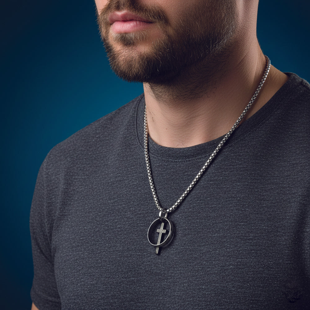 JewelMaze Spiritual Cross with Ring Pendant Necklace for Men