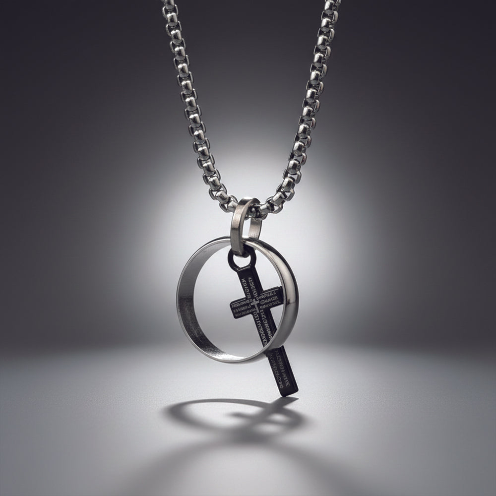 JewelMaze Spiritual Cross with Ring Pendant Necklace for Men