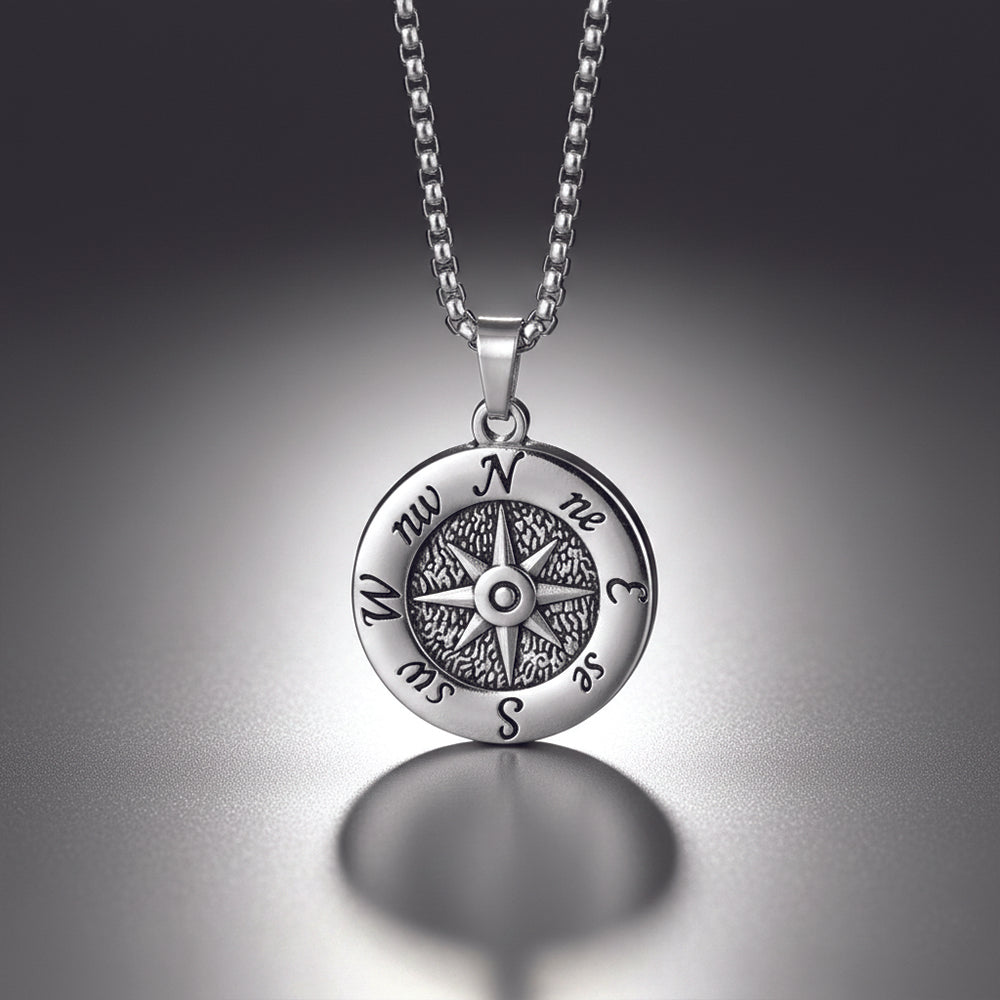 JewelMaze Modern  silver-toned compass Pendant Necklace for Men