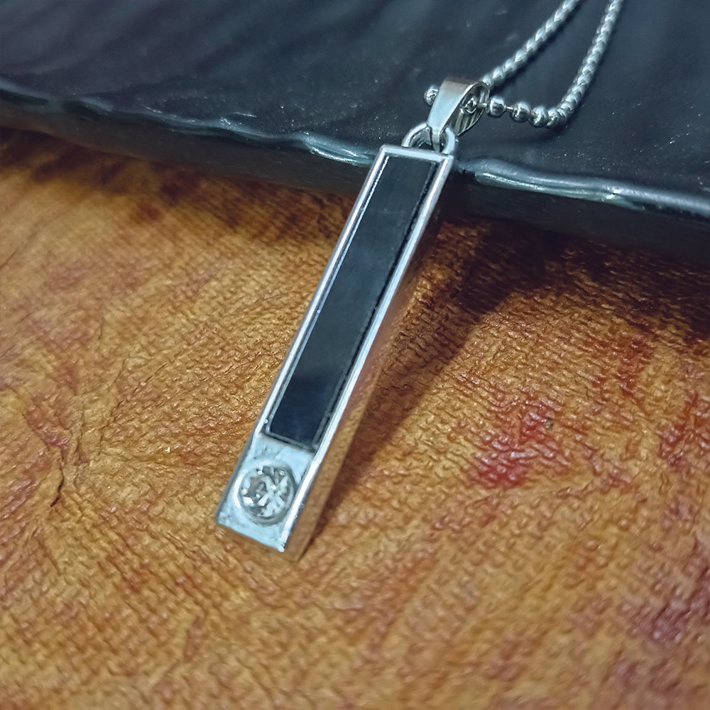 Jewelmaze Sleek Rectangular Black Inlay Pendant with Chain  for Men's