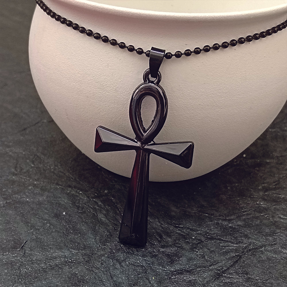 Jewelmaze Egyptian Ankh Symbol Black Pendant Necklace  for Men's