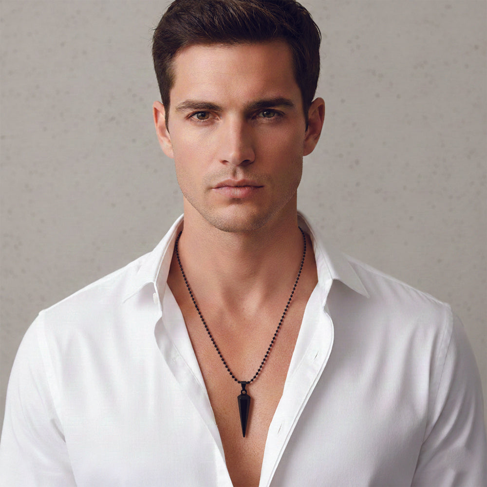 Jewelmaze Stylish Black Pointed Bar Pendant Necklace  for Men's