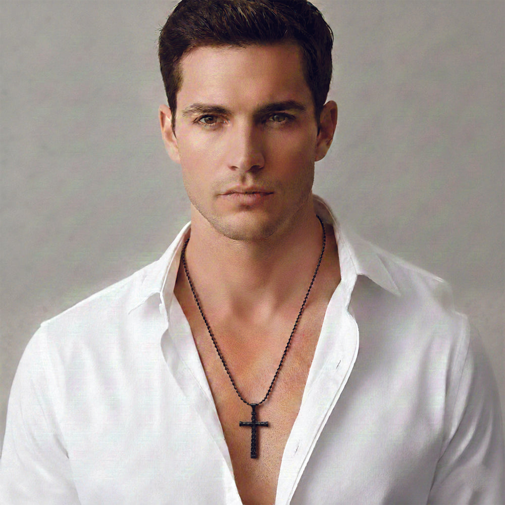 Jewelmaze Statement Black Cross Pendant with Chain  for Men's